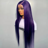 Yeknu  Dark Purple Long Silky Straight Synthetic Hair Free Part Glueless 13X4 Lace Front Colored Wigs for Women Daily Party Cosplay