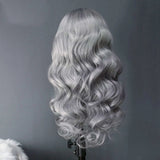 Yeknu  Silver Grey Lace Front Wig Synthetic Lace Wig Glueless Body Wave Long Wavy Silver Wig Body Wave Long Grey Hair Wigs for Women