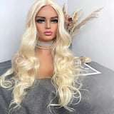 Yeknu  Long Blonde Curly Wavy Synthetic Hair Middle Part Natural Hairline Body Wave Heat Resistant Fiber Wigs for Women Daily Party
