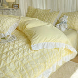 Yeknu  Bubble Cotton Summer Bedding Sets with Lace Super Soft Smooth Solid Comforter Cover Set Cooling Feel Breathable Fitted Sheet Kit