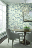 Yeknu  Seasons Toile Navy Wallpaper with farm life style