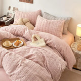 Yeknu High-end Autumn Winter Queen Bedding Set Soft Warm Artificial Rabbit Velvet Bed Set Cozy King Size Duvet Cover Set with Sheets