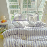 Yeknu Nordic Bedding Set Ins Popular Striped Duvet Cover Set Bed Sheets Set Single Twin Full Queen Size Skin-Friendly Soft Bedding