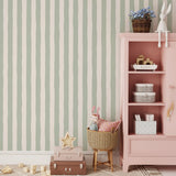 Yeknu  Removable Wallpaper Sage Green Stripes, Classic Stripe Wallpaper In Green and White For Kids Room, Renters Wallpaper Nursery