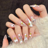 Yeknu  10pcs Icy Pink Diamond-Encrusted Handmade Press on Nails Simple Lines False Nail for Women&Girl Removable Wearable Fake Nail