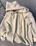 Yeknu  Women Grey Hoodie Cardigan Sweater Vintage 2000s Jumper Knitwear Sweatshits Long Sleeves Oversize Cashmere Sweater Autumn