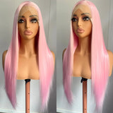 Yeknu  Light Pink Long Silky Straight Synthetic Wig Free Part Colored 13X4 Lace Front Heat Resistant Fiber Wigs for Women Party Cosplay