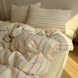 Yeknu Nordic Bedding Set Pure Cotton Striped Duvet Cover Set Soft Flat Sheet Single Queen Size Double Bed Sheet Set For Bedroom Decor