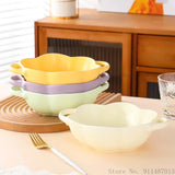 Yeknu  1pc Nordic Creative Ceramic Double Ear Lace Shape Bowl 650ML Household Cream Style Tableware Fruit Salad Soaked Noodle Soup Bowl
