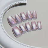 Yeknu 24Pcs Rainbow Color Glow Cat Eye Press on False Nails with Glue Glitter Short Square Nails Sweet Cool Gradient Summer Fake Nails