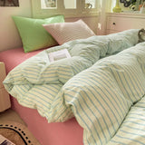 Yeknu Striped Bedding Set Ins Korean Duvet Cover Set Flat Sheets Set With 2 Pillowcases Single Twin Full Queen Size Bed Linen Set