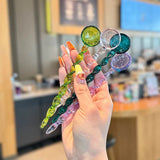 Yeknu  Cute Spiral Handle Glass Spoon Borosilicate Heat-resistant Coffee Mixing Spoon DessertI Ice Cream Spoon Largesoup Spoon