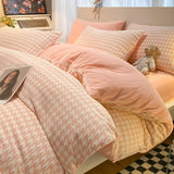 Yeknu  Towel Embroidery Washed Cotton Bedding Sets Ultra Soft Skin-Friendly Cotton Bed Sheet Set Cartoon Bedclothes for King Queen Size