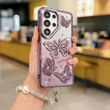 Yeknu  Hard Shell Butterfly Glitter Phone Case For Samsung S25 Ultra S25 S26 Ultra S26 S24 S23 A26 5G A16 Lncludes Bracelet Cover Funda