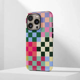 Yeknu  Colorful Checkerboard Phone Case for IPhone 17 16 15 14 13 12 11 X XS XR XSMAX Air Pro Max Plus Luxury Double-layer Back Cover