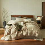 Yeknu  Pure cotton three-layer yarn bed four-piece set 100 cotton bedding simple quilt cover bed sheet three-piece bed hat