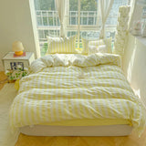 Yeknu Nordic Bedding Set Ins Popular Striped Duvet Cover Set Bed Sheets Set Single Twin Full Queen Size Skin-Friendly Soft Bedding