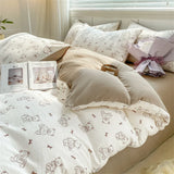 Yeknu  Textiles Soft Four-piece Bedding Set Pillowcase Purple Washed Cotton Flower Duvet Cover for Children Women Men Bed Sheet