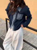 Yeknu  Knitted Autumn Winter Cardigan Women Denim Patchwork Fashion Ladies Cardigans Casual Loose Woman Sweater Coats