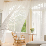 Yeknu  White Voile Sheer Curtains for Living Room Pompom Window Drapes Rod Pocket Party Wedding Decor Valance Door Curtains Net Panels