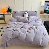 Yeknu New Embroidered Teddy Velvet Bedding Set Winter Warm High-end Soft Warmth Duvet Cover Set with Sheet Quilt Cover and Pillowcases