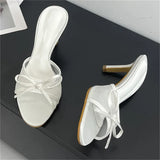 Yeknu  Summer Fashion Butterfly-knot Breathable Holes Mesh Open Toe Woman Slippers Thin High Heels Party Dress Shoes