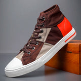 Yeknu  Men High top Canvas Shoes New Fashion Loafer Men Mocassin Designer Vulcanized Shoes Men Lace Up Casual Flats Sneakers