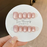 Yeknu 10Pcs Handmade Press on Nails Full Cover Cute Cat Eye Glitter Design Short Ballerina False Nails Wearable Manicure Nail Tips Art