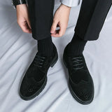 Yeknu  Large Size Abrasive Leather Brock Carved Business Dress Shoes for Men Round Head Lace-up Casual Shoes  New