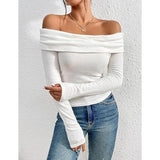 Yeknu  Women Clothing Sexy Off-shoulder Slim-fitting Long-sleeved T-shirts Autumu Winter Europe America Solid Off Shoulder Top Tees