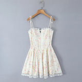 Yeknu  New Summer Sleeveless V-neck Suspender Dresses Women's Blueprint Knitted Dress Casual Boho Beach Mini Dress