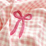Yeknu Classic Plaid Duvet Cover, Soft Lace Bedding Set, Skin-Friendly Bow-Design Duvet Cover