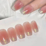 Yeknu 10Pcs Cat Eye Handmade Press On Nails with Gradient Design False Nails Full Cover French Ballerina Wearable Artificial Nail Tips