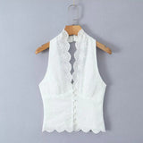 Yeknu  Holiday Style Beach Bohemian Top Sleeveless Summer Women's Lace Lace Tank Tops