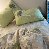 Yeknu  Countryside Forest Duvet Cover Green Leaf Embroidered Quilt Set Four Piece Set Clearance Style Small Fresh Bed Set