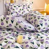 Yeknu Ins Style Bedding Set No Filler Purple Tulip Fashion Duvet Cover Flat Sheet Pillowcase Girls Boys Single Double Size Bed Linen