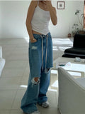 Yeknu  Autumn Long Jeans Pants Women Ripped Hole Korea Style Loose Ladies Jeans Trousers Wide Leg Fashion Casual Woman Pants