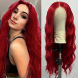 Yeknu  Red Wig Loose Curly Wig Synthetic Lace Front Wigs for Women Long Natural Wave Wig Ready to Wear Cosplay Wig Heat Resistant Fiber