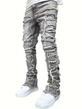 Yeknu  Y2k hip-hop style fringed jeans, men's casual street style stretch jeans