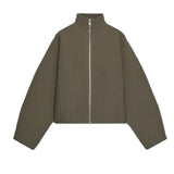 Yeknu  Vintage Solid Women Jacket Loose Zipper Full Sleeve Stand Collar Female Jackets Autumn Winter Casual Lady Street Coats New