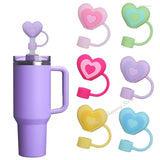 Yeknu  1PC Silicone Heart Straw Covers Reusable Star Straw Toppers Drinking Caps Straws Stopper for Stanley 10mm Tumbler Accessories