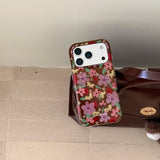 Yeknu  Retro Brown Texture Line Flowers Smudging Color Contrast Oil Painting Phone Cover Case for iPhone 14 15 16 17 Pro Max Air 13