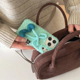 Yeknu  Luxury Furry 3D Bowknot Love Heart Case for iPhone 13 14 15 16 17 Pro Max 17Pro Candy Color Collision Winter Plush Ins Cover