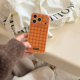 Yeknu  Orange Plaid Grid Pattern Back Cover Case for iPhone 17 16 15 14 Pro Max 13 17Air Shockproof Protective Phone Cases Soft IMD
