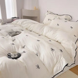 Yeknu  3pcs bow embroidery Bedding set ruffles Duvet Cover Set (1*Duvet Cover + 2*Pillowcase, Without Core)for bedroom guest room