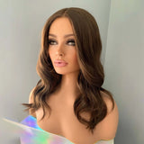 Yeknu  Brown Wig Short Wavy Synthetic Lace Front Wig Natural Frontal Chocolate Brown Brunette Hair Lace Wigs for Women Party Cosplay