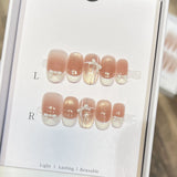 Yeknu  10pcs Short Round French Press on Nails Handmade White Bow Nude Pink Fake Nails for DIY Manicure Wearable False Nail For Girls