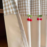 Yeknu  1Pc,Country Style Classic Lattice with Red Cherry Trim Splice Pure Color Short Curtain For Small Window,Chic Curtain For Kitchen