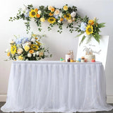 Yeknu  Sheer Table Skirt Tablecloth 3-Ply with LED Lights Premium Gold Edge Wedding Party Cake Table Decoration