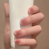 Yeknu 24Pcs Rainbow Color Glow Cat Eye Press on False Nails with Glue Glitter Short Square Nails Sweet Cool Gradient Summer Fake Nails